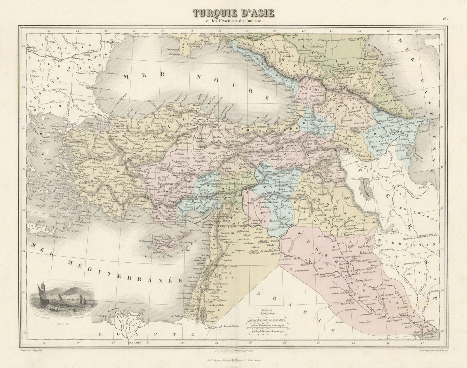 Turquie d'Asie by Migeon. Turkey in Asia. Anatolia Levant Iraq 1861 old map