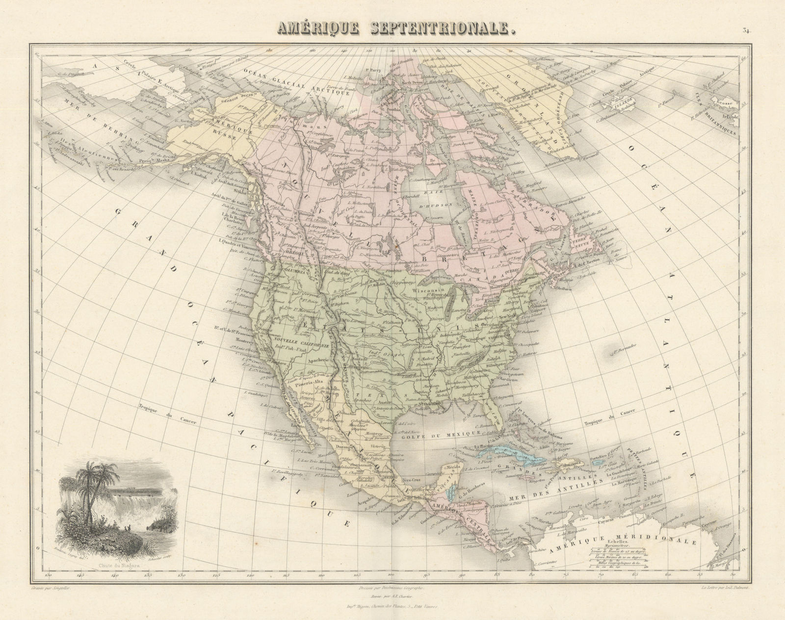 Amérique septentrionale by Migeon. North America 1861 old antique map chart