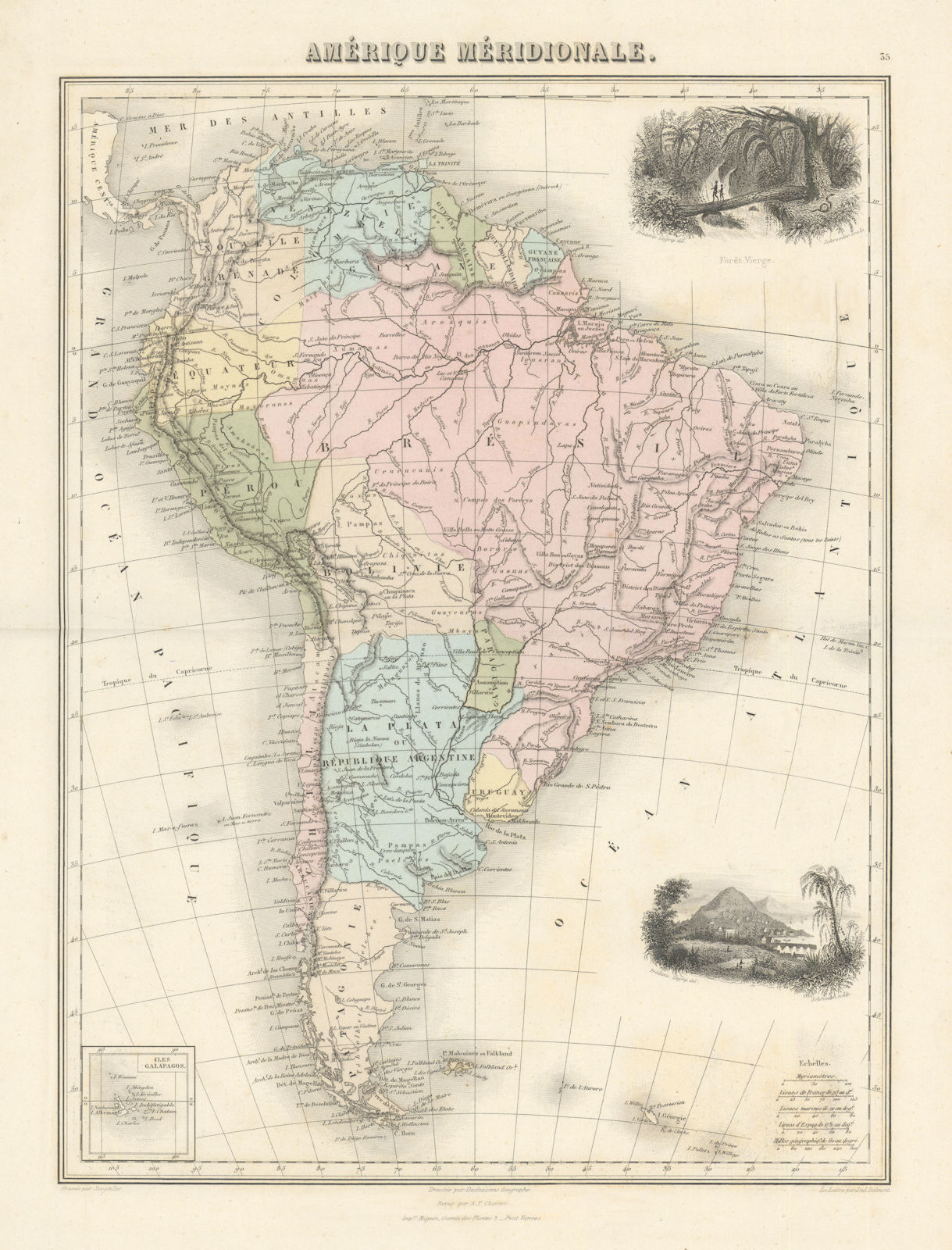 Amérique Méridionale by Migeon. South America 1861 old antique map plan chart