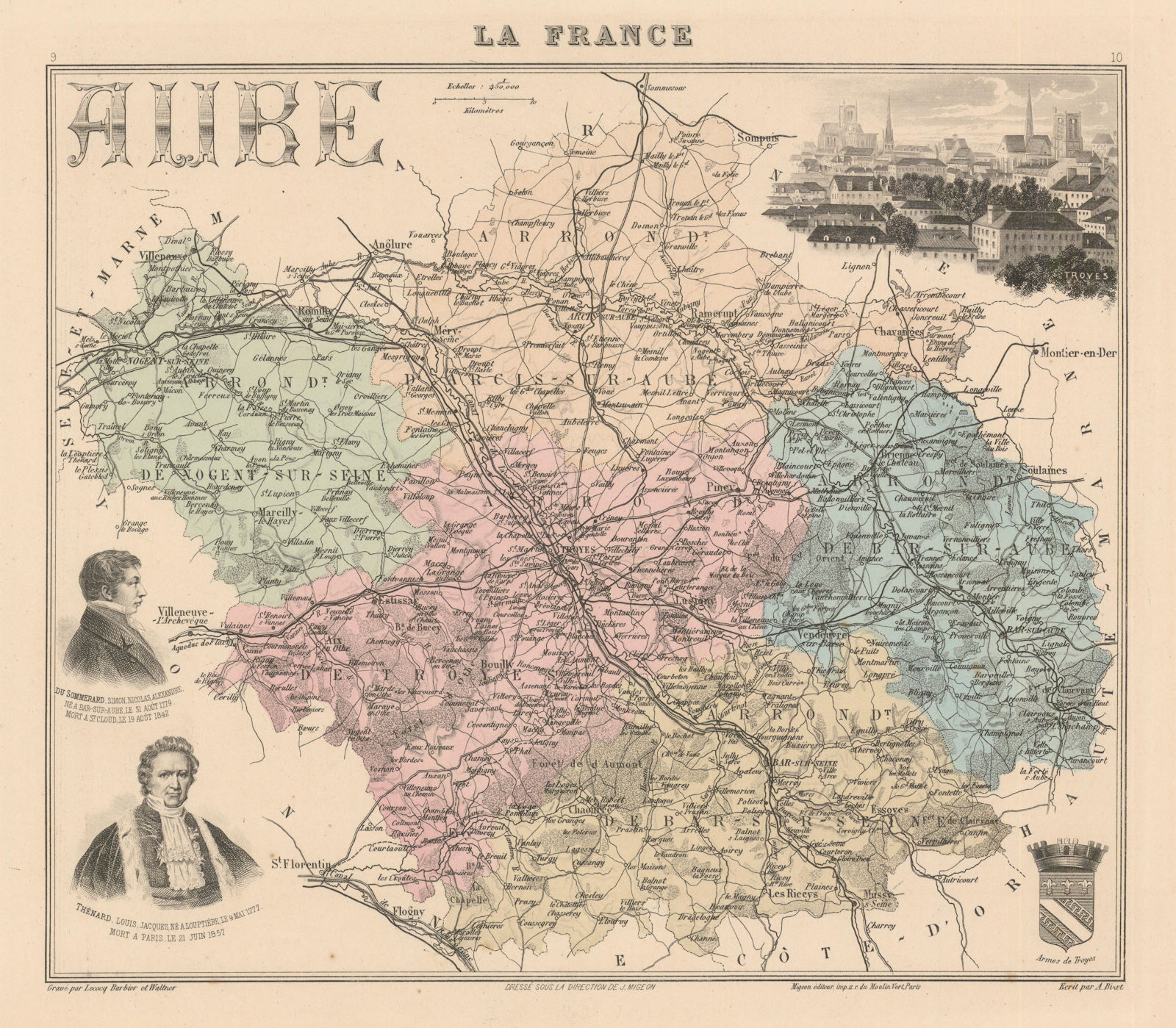 Aube département. Troyes vignette. Vuillemin 1890 old antique map plan chart