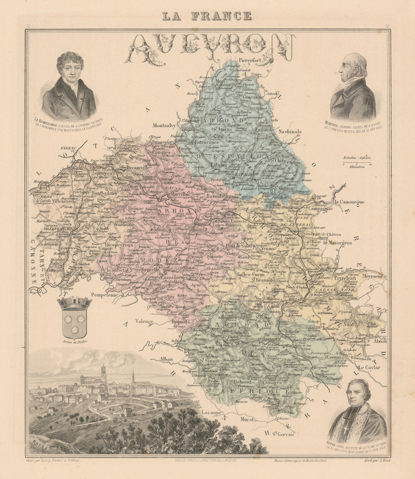 Aveyron département. Rodez vignette. Vuillemin 1890 old antique map plan chart