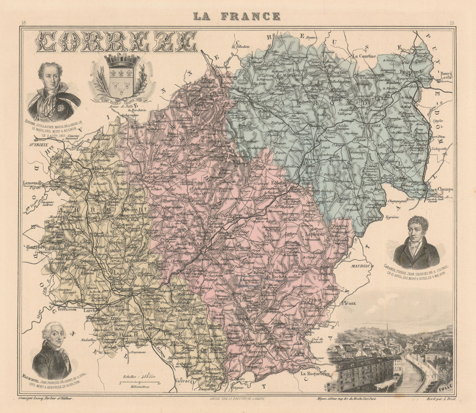 Corrèze département. Tulle vignette. Vuillemin 1890 old antique map plan chart