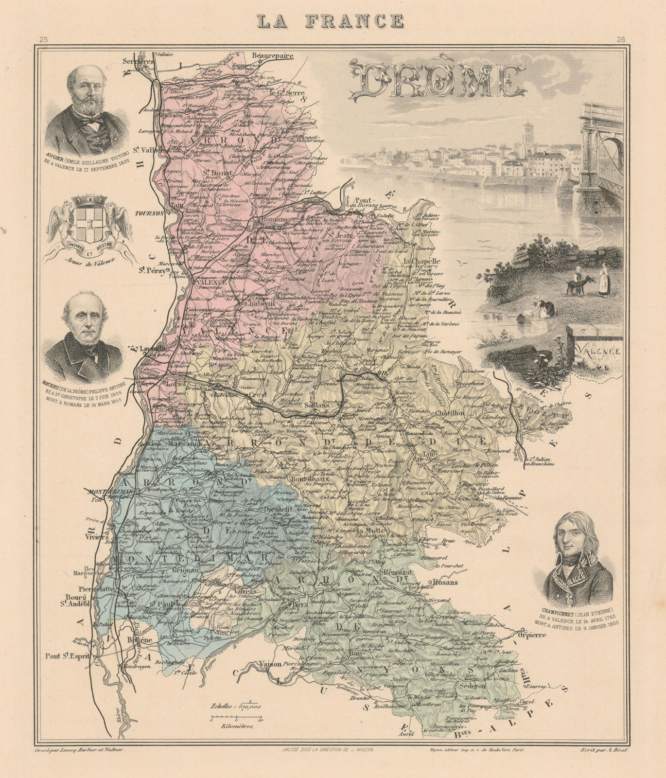 Drôme département. Valence vignette. Vuillemin 1890 old antique map plan chart