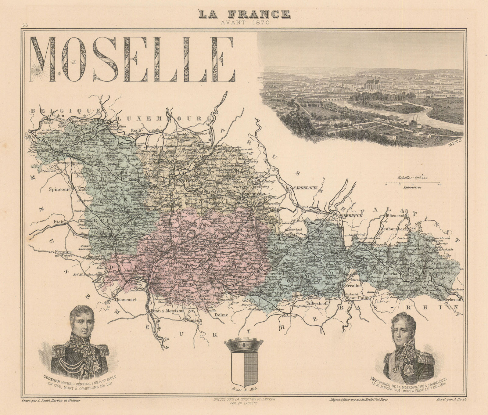 Moselle département. Metz vignette. Vuillemin 1890 old antique map plan chart