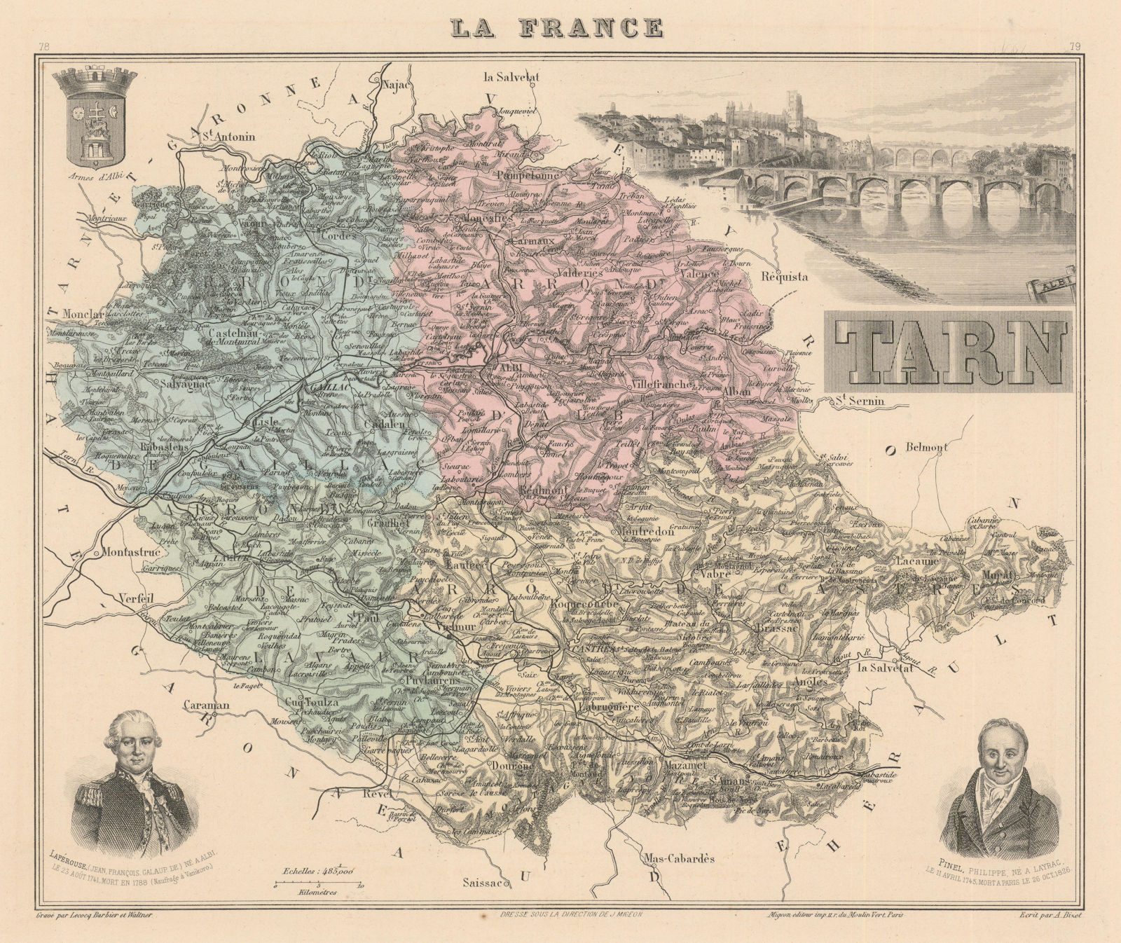 Tarn département. Albi vignette. Vuillemin 1890 old antique map plan chart