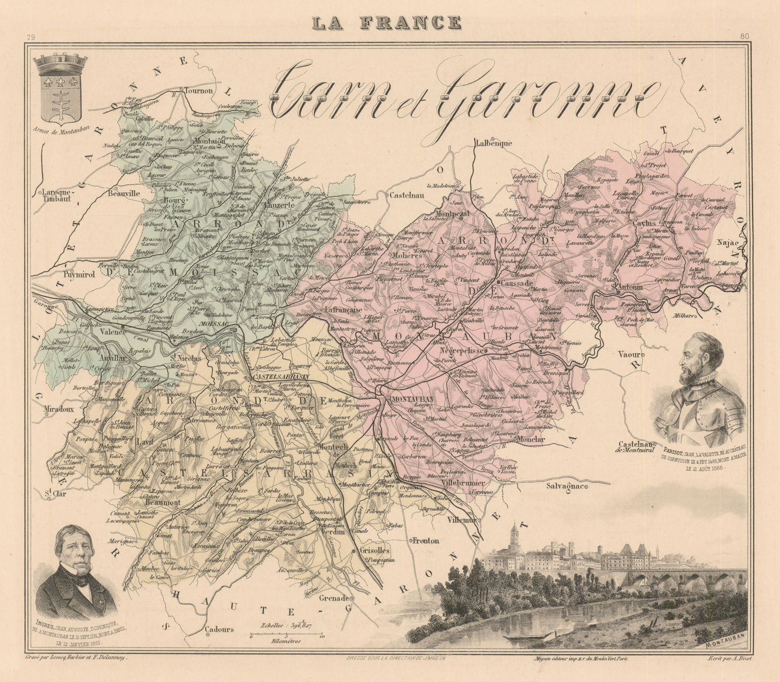 Tarn-et-Garonne département. Montauban vignette. Vuillemin 1890 old map