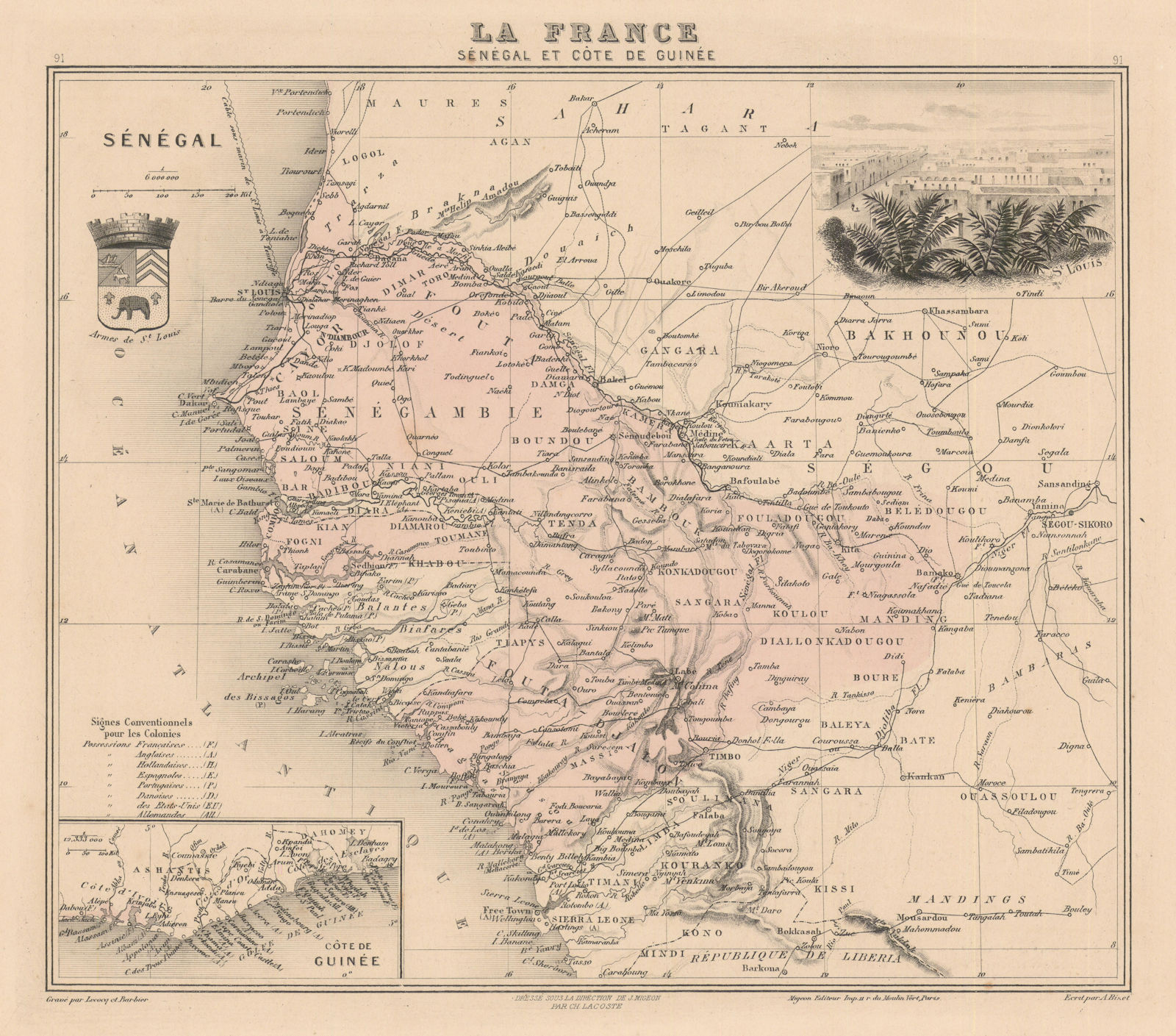 Sénégal & Côte de Guinée. Senegal Guinea. French West Africa. Vuillemin 1890 map