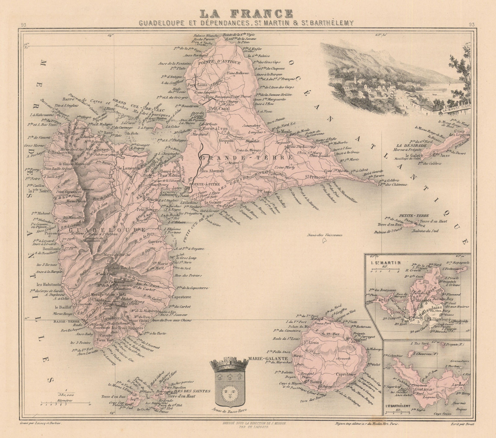 French West Indies. Guadeloupe Marie-Galante St. Martin St. Barthélemy 1890 map