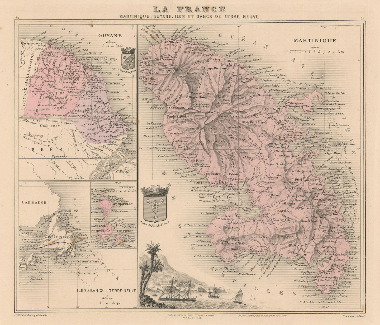 Martinique, Guyane, St Pierre & Miquelon. French Guyana. Vuillemin 1890 map