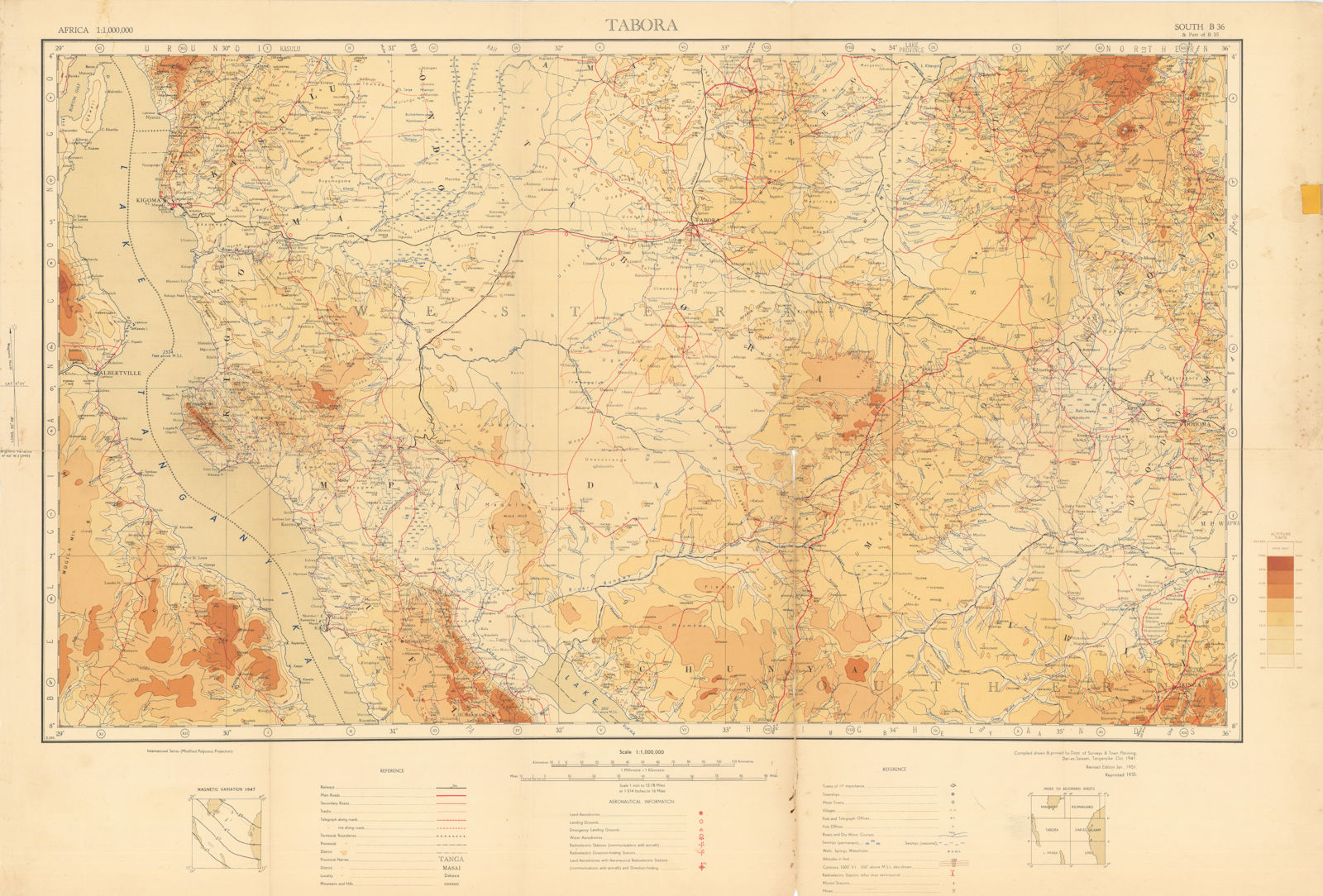 Tabora Safari map. Ugalla Mahale Mountains Rukwa Rungwa Katavi. Tanzania 1953