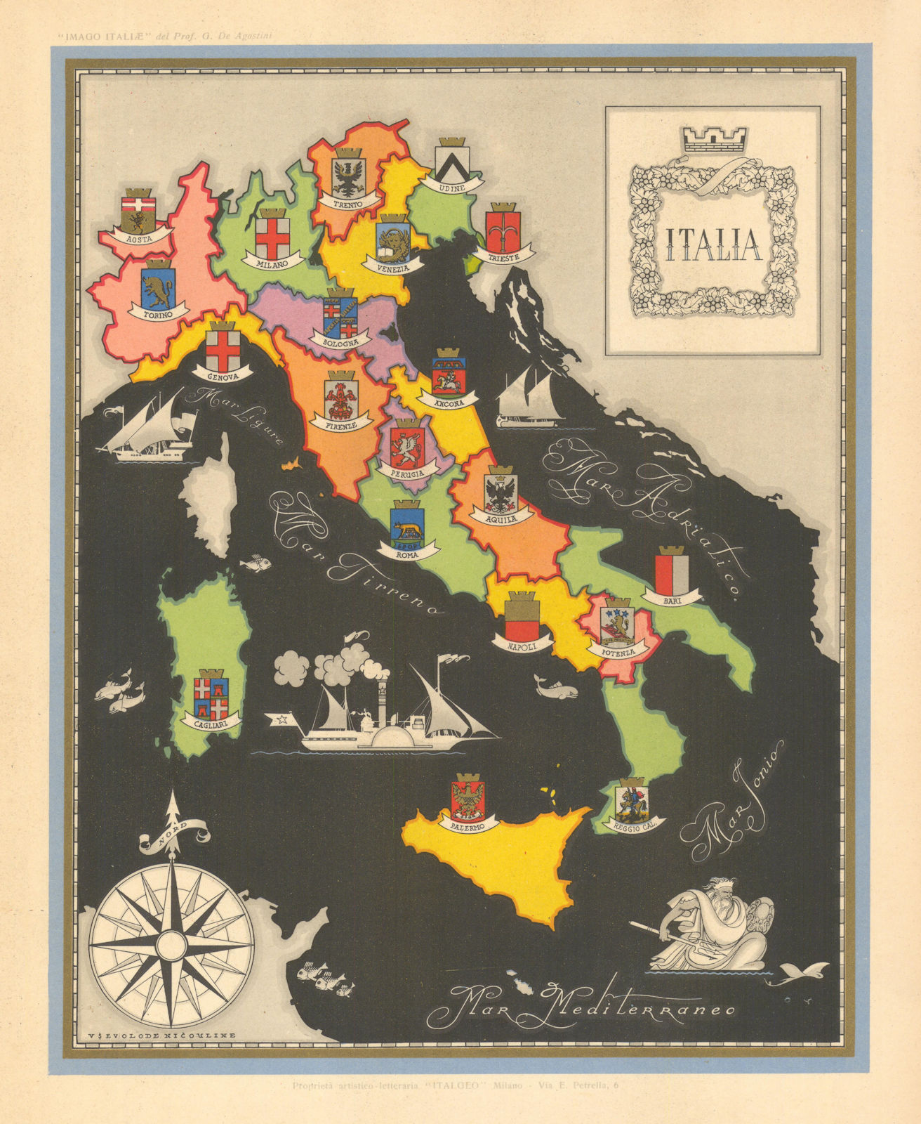 Italia / Italy pictorial map by Vsevolode Nicouline. Italgeo/Agostini 1950