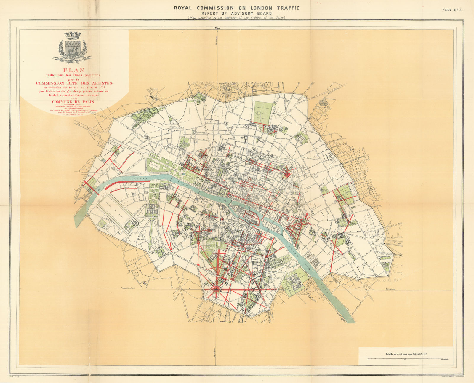 Paris. Plan of renovations projected by 1793 Commission des Artistes 1905 map