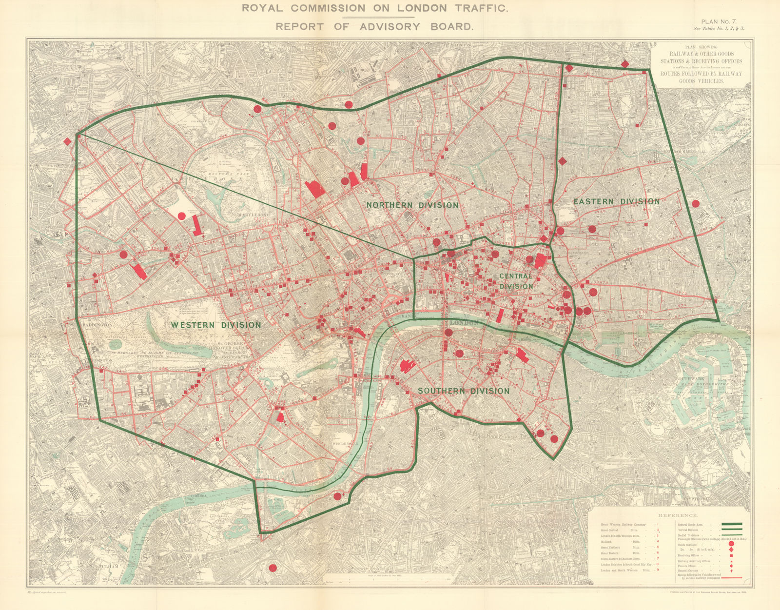 London railway goods stations & receiving offices. Central goods area 1905 map