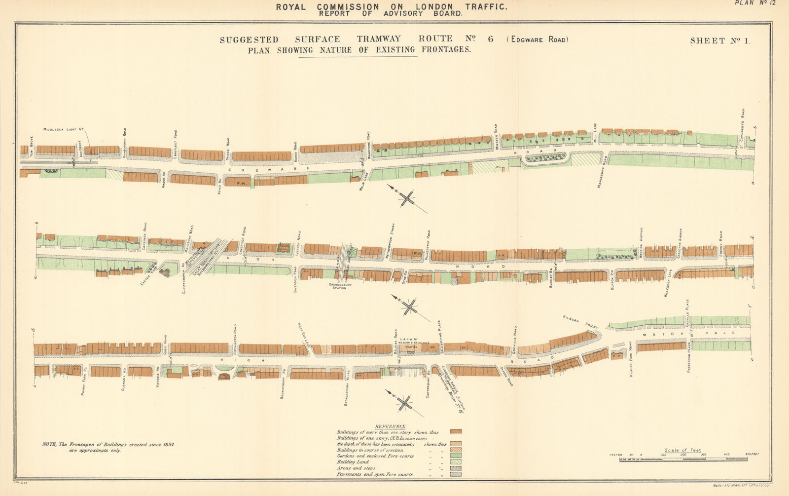 Cricklewood Broadway - Shootup Hill - Maida Vale - Kilburn High Road 1905 map