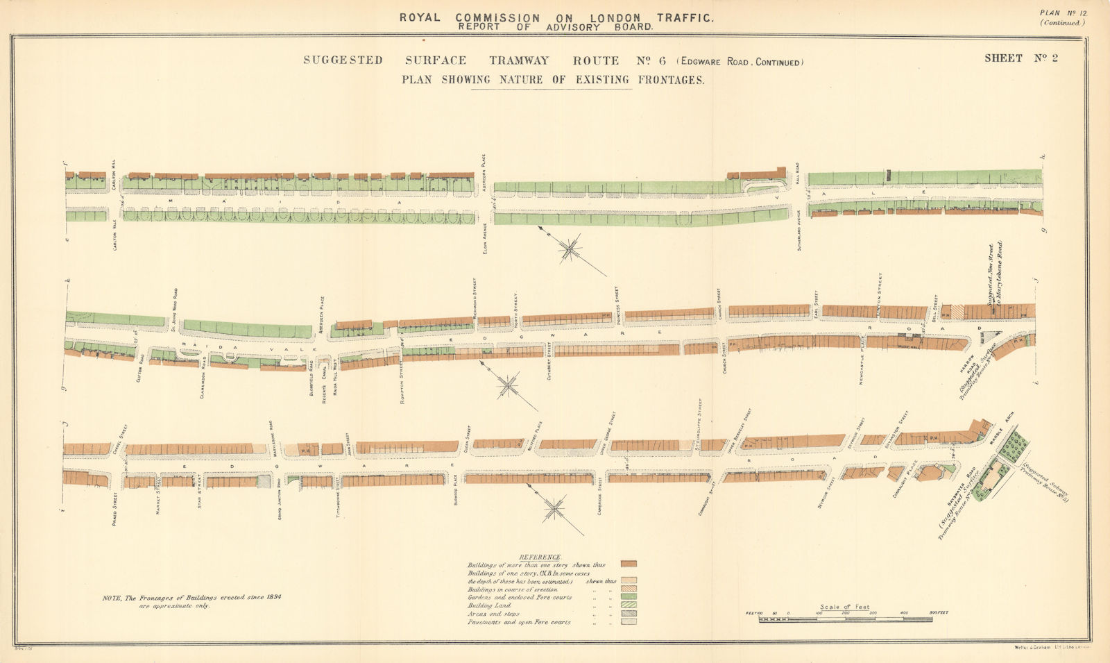 Proposed tram route #6 Maida Vale - Edgware Road - Marble Arch 1905 old map