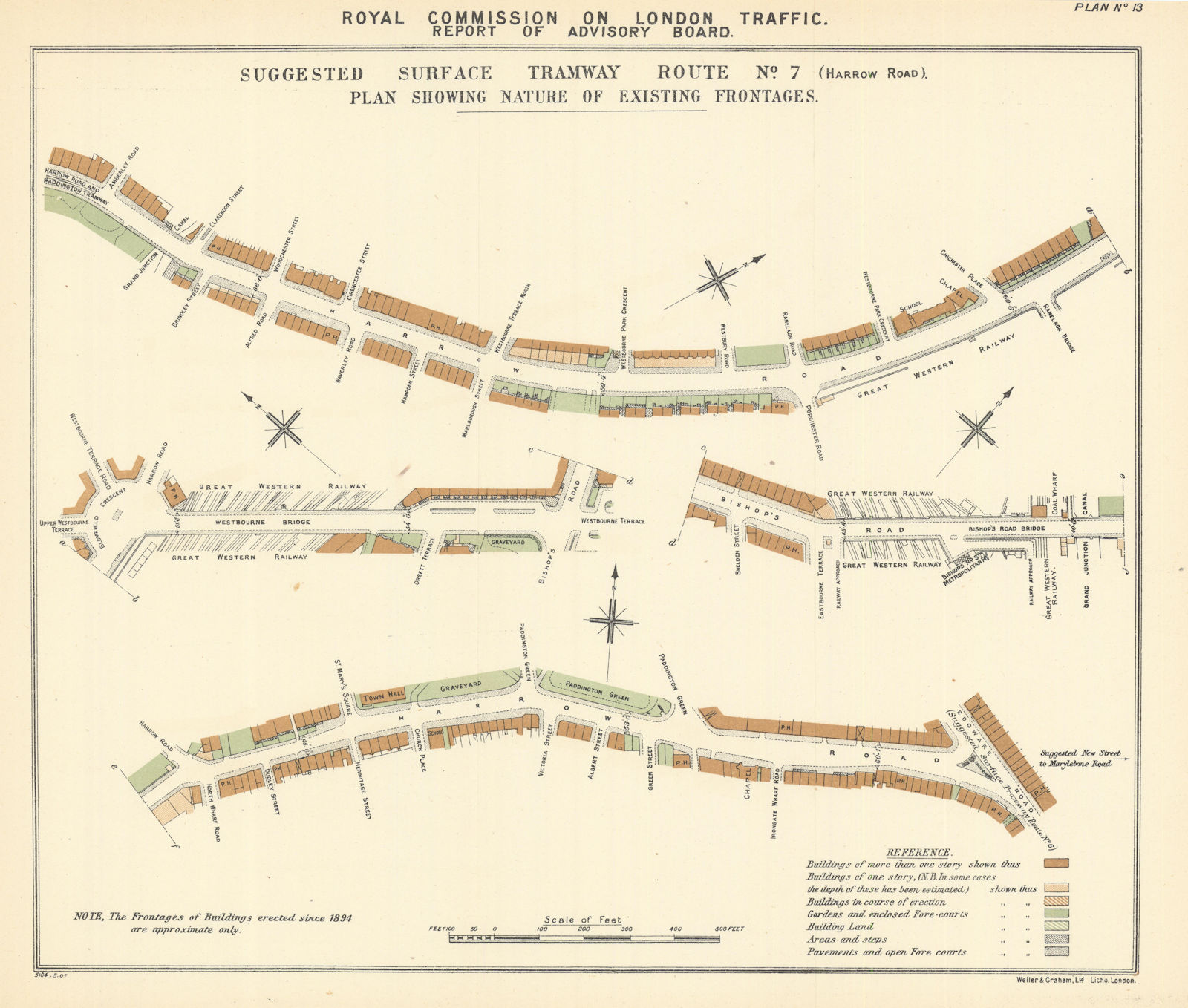 Proposed Harrow Road tram route. Paddington - Royal Oak - Maida Hill 1905 map