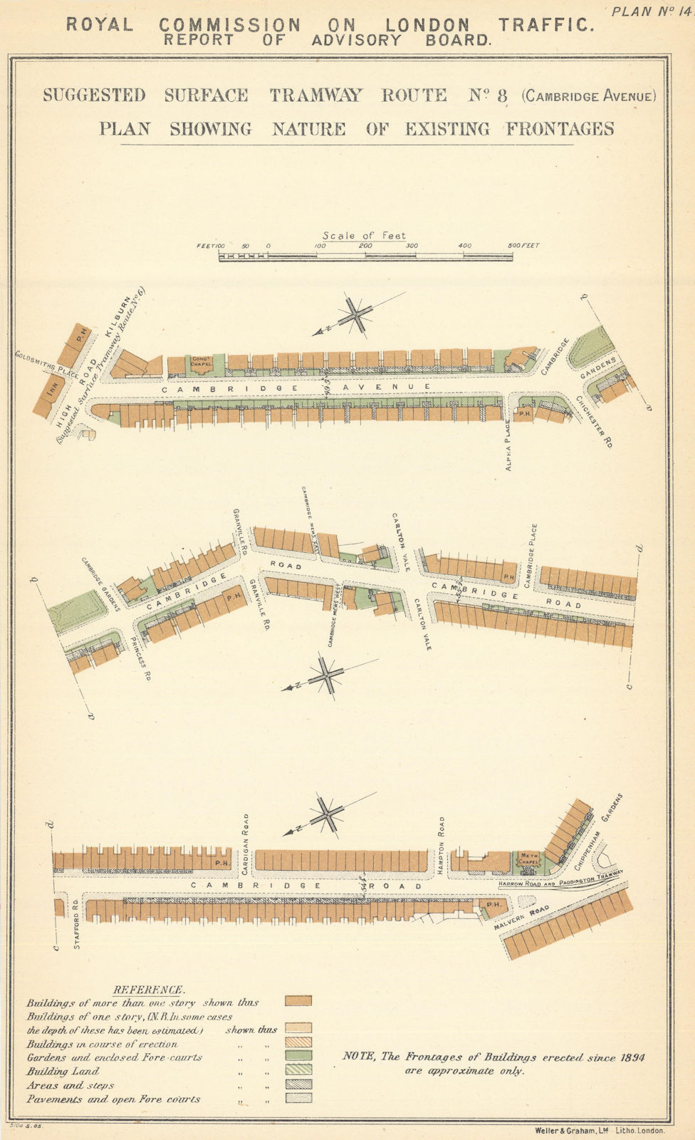 Kilburn Park/Maida Hill. Cambridge Avenue / Road - Shirland Road 1905 old map