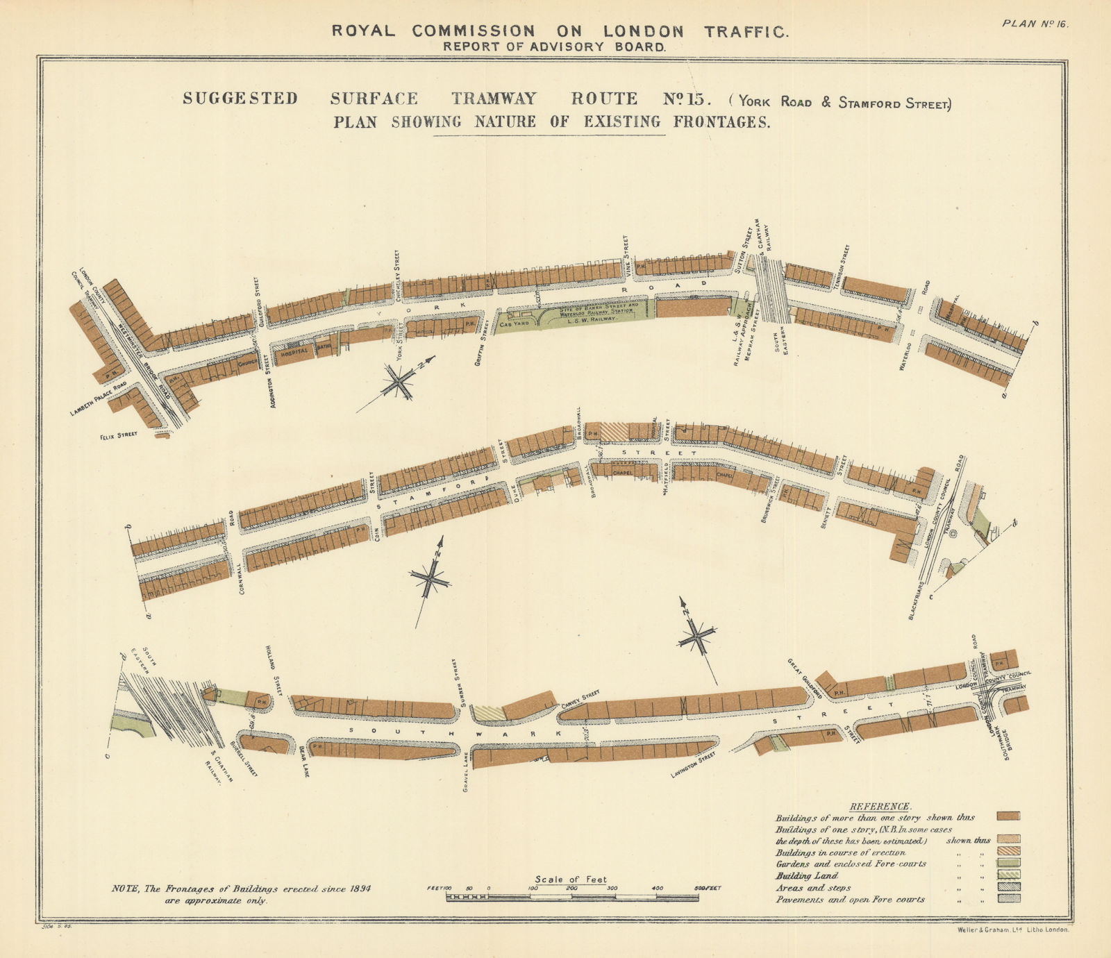 Proposed tramway. York Road - Stamford Street - Southwark Street. A3200 1905 map