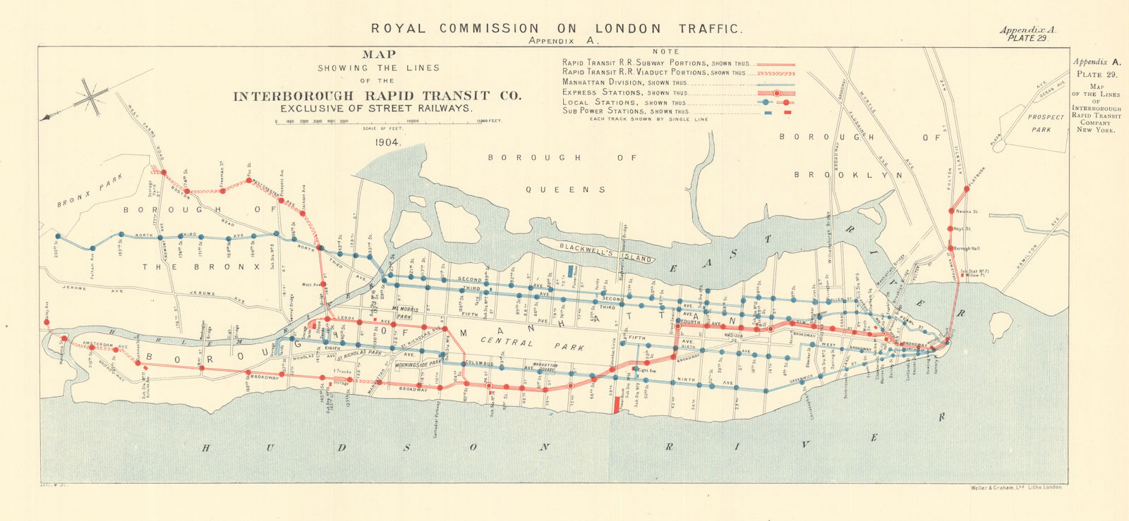 New York City Subway lines. Interborough Rapid Transit Company lines 1906 map