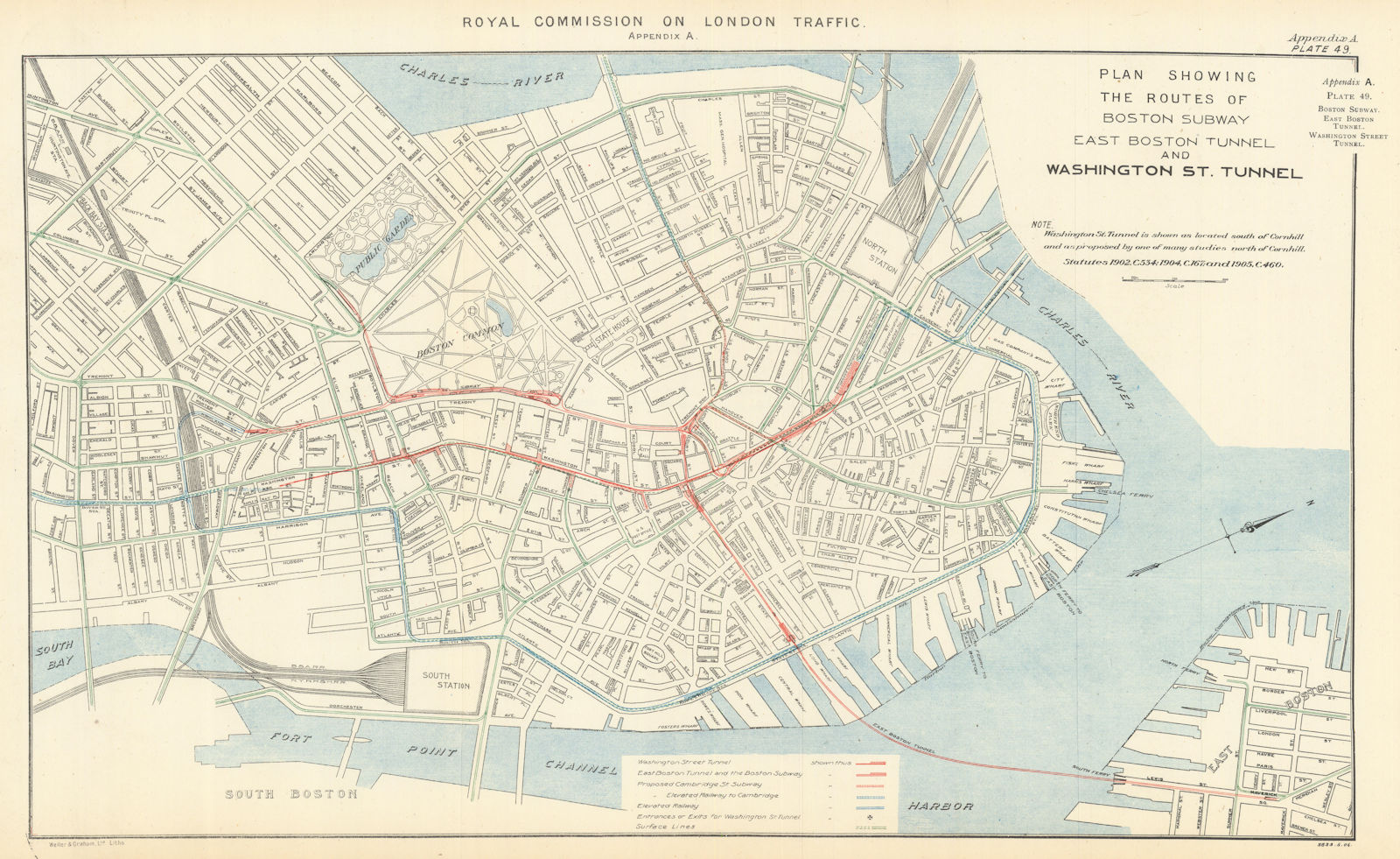 Boston Subway. East Boston & Washington Street Tunnels. Proposed lines 1906 map