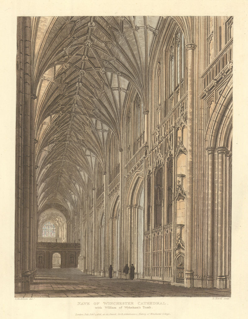 Nave of Winchester Cathedral, with William of Wykeham’s Tomb. Ackermann 1816