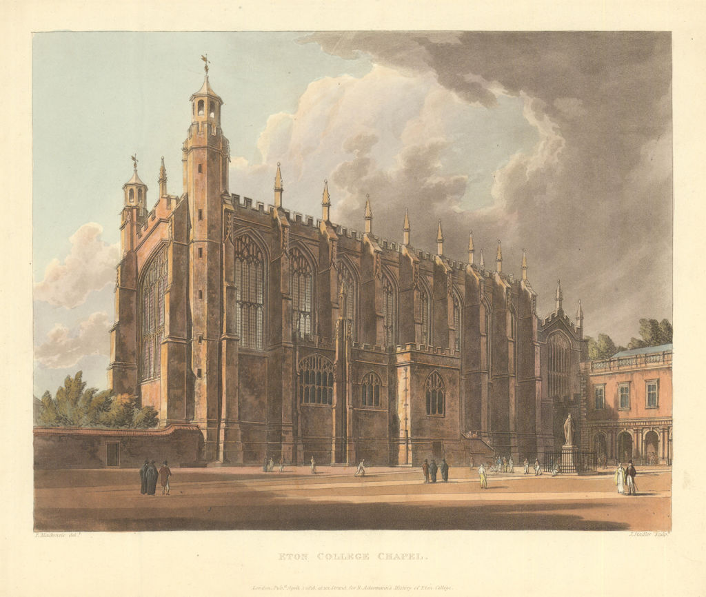 Eton College Chapel, Exterior. Ackermann's schools 1816 old antique print