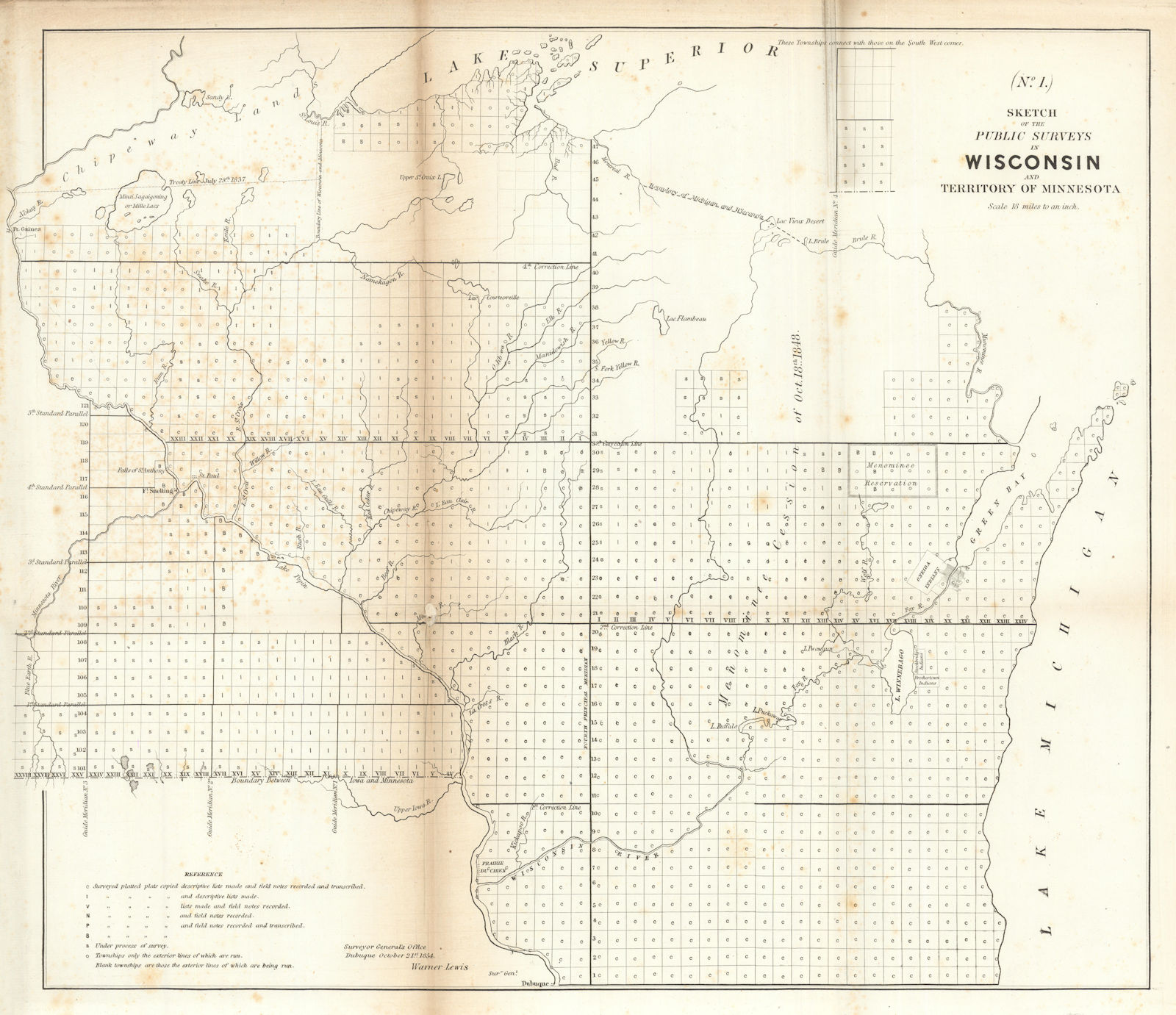 Sketch of the Public Surveys in Wisconsin and Territory of Minnesota 1854 map