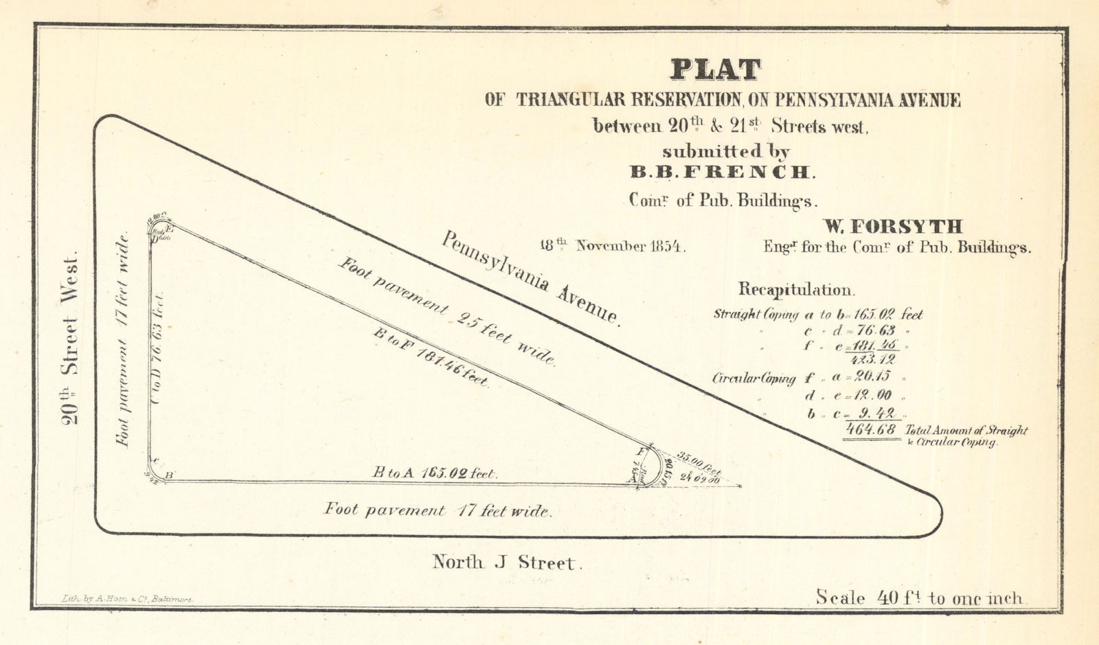 Pennsylvania Avenue between 20th & 21st Streets west. James Monroe Park 1854 map