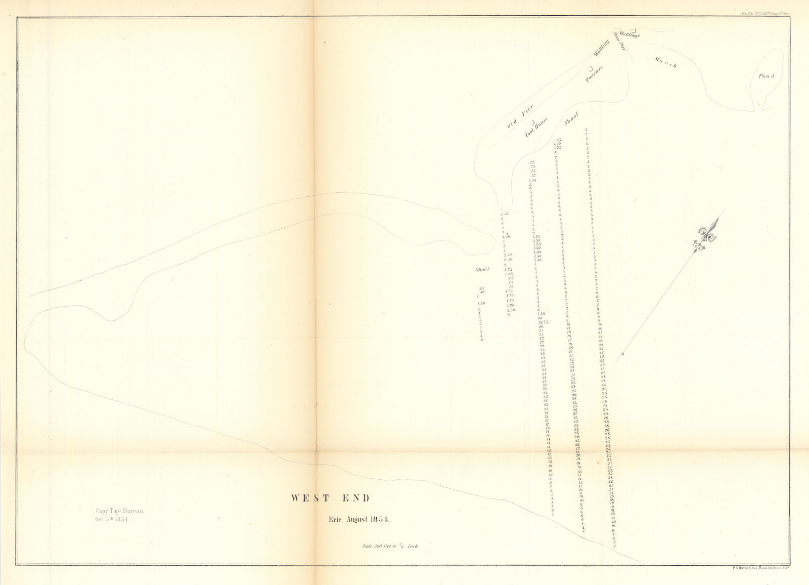 West End of Erie Harbor, Pennsylvania. US Topographical Bureau 1854 old map