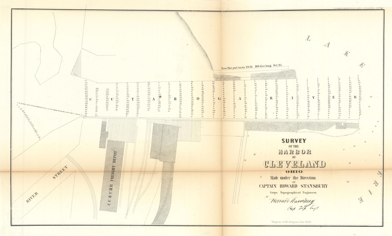Survey of the Harbor of Cleveland, Ohio. US Topographical Bureau 1854 old map