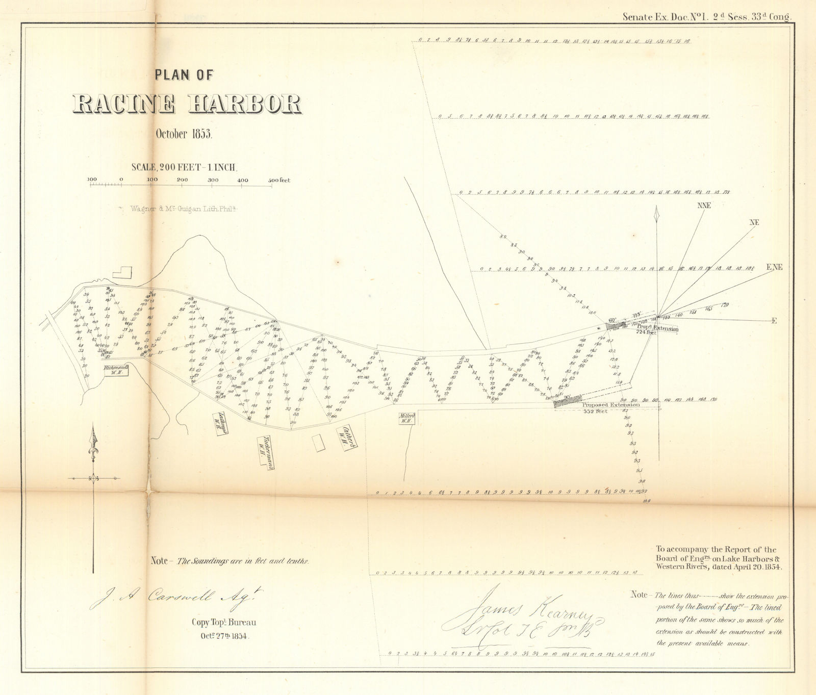Plan of Racine Harbor, Wisconsin. US Topographical Bureau 1853 (1854) old map