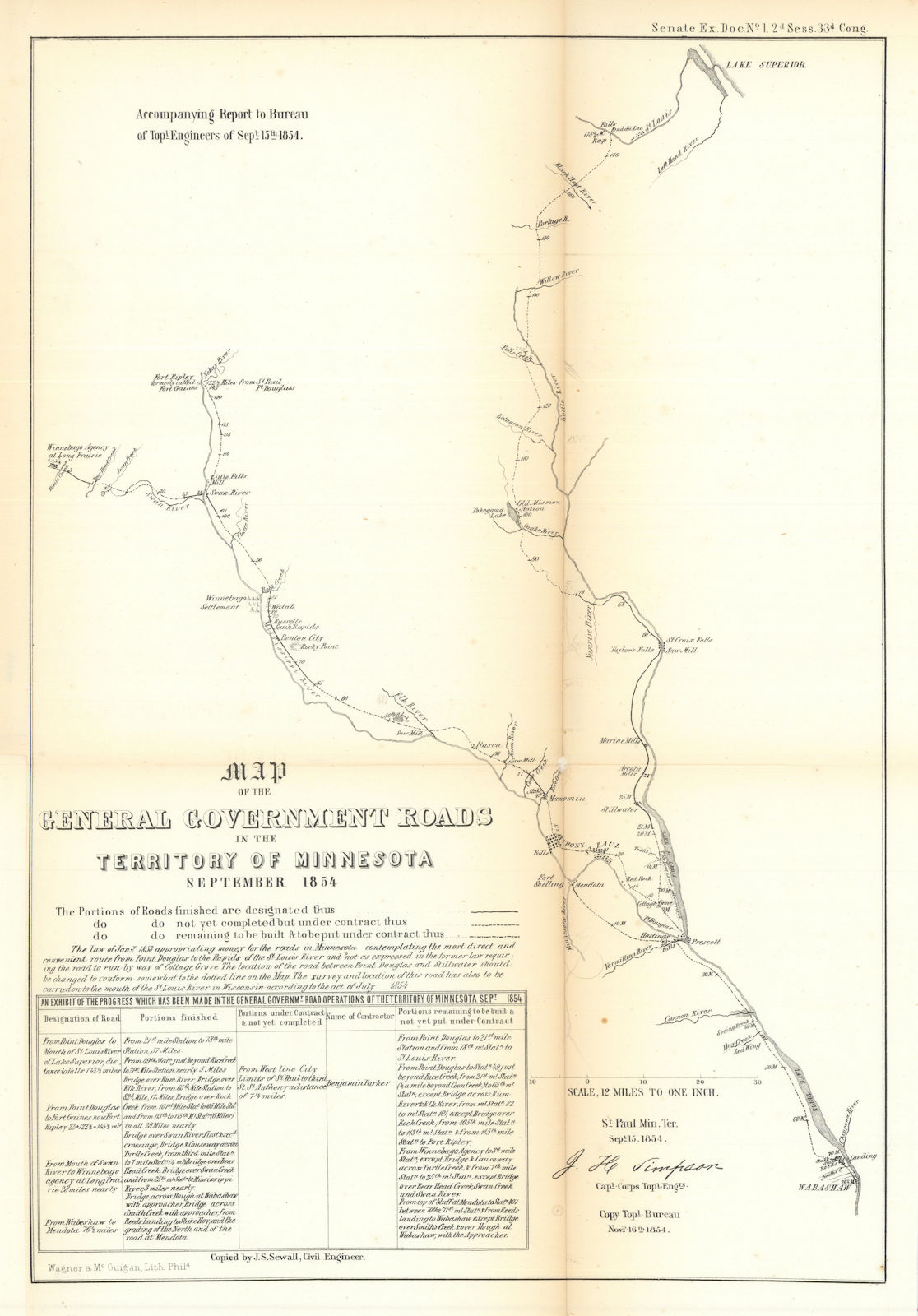 Map of the General Government Roads in the Territory of Minnesota 1854 old