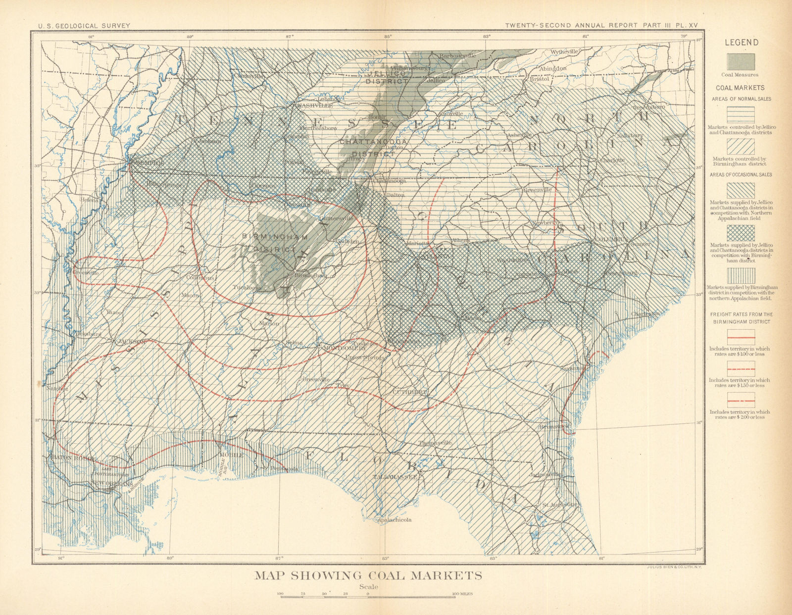 Map showing coal markets of Birmingham, Alabama. US Geological Survey 1902