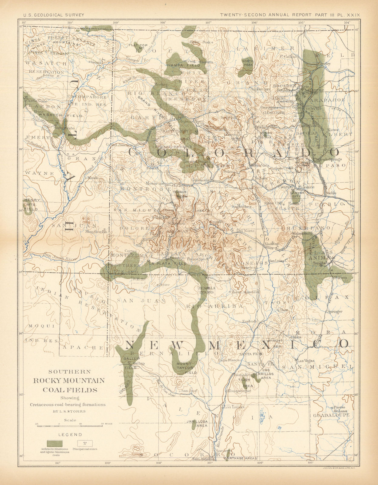 Southern Rocky Mountain coal fields. Colorado New Mexico. USGS 1902 old map