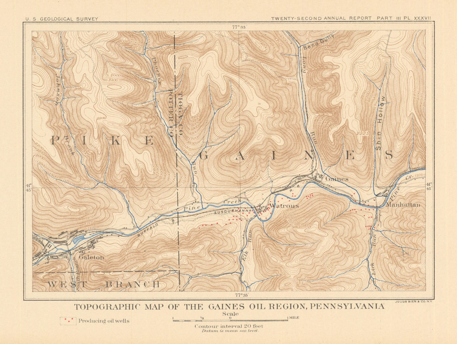 Gaines Oil Region topographic map, Pennsylvania. US Geological Survey 1902