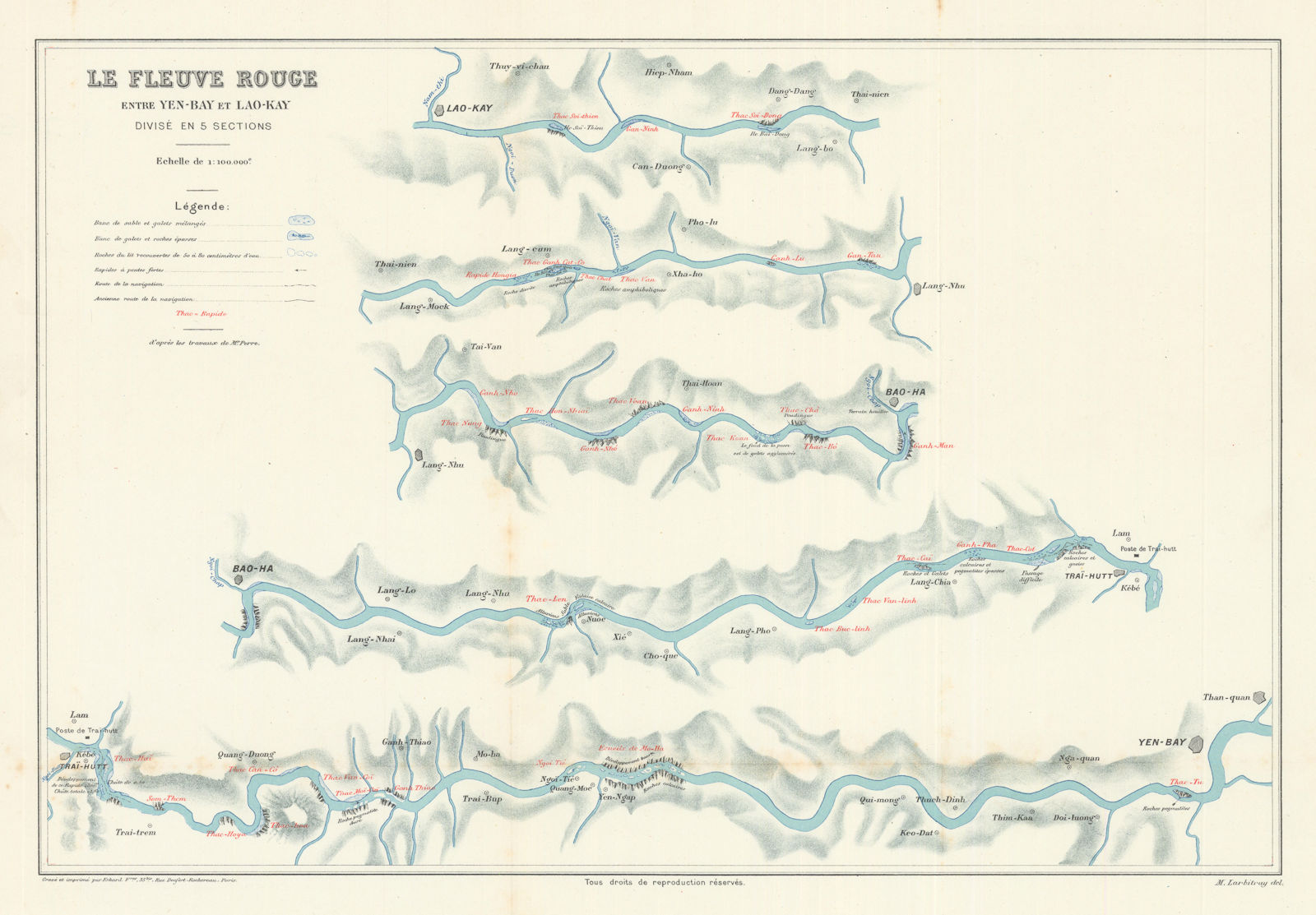 Le Fleuve Rouge entre Yen-Bay et Lac-Kay. The Red River, Vietnam c1899 old map