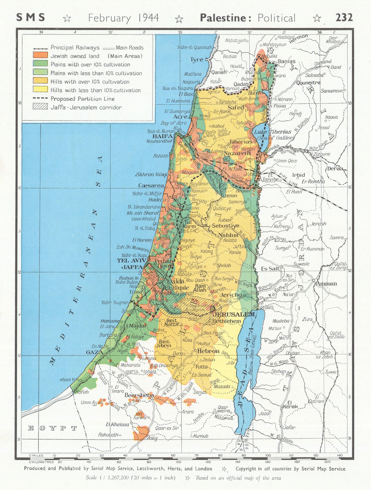 Palestine/Israel showing 1937 Peel Commission partition proposal. SMS 1944 map