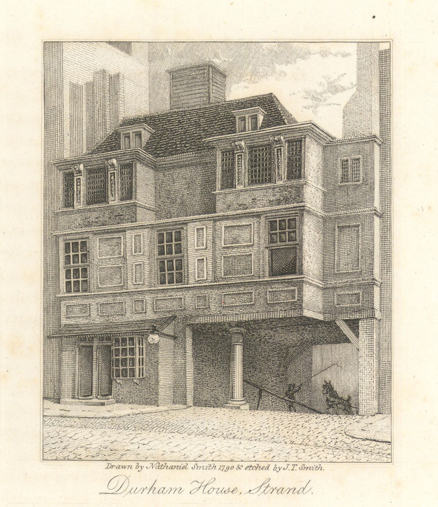 Durham House, Strand by Nathaniel Smith 1807 old antique vintage print picture