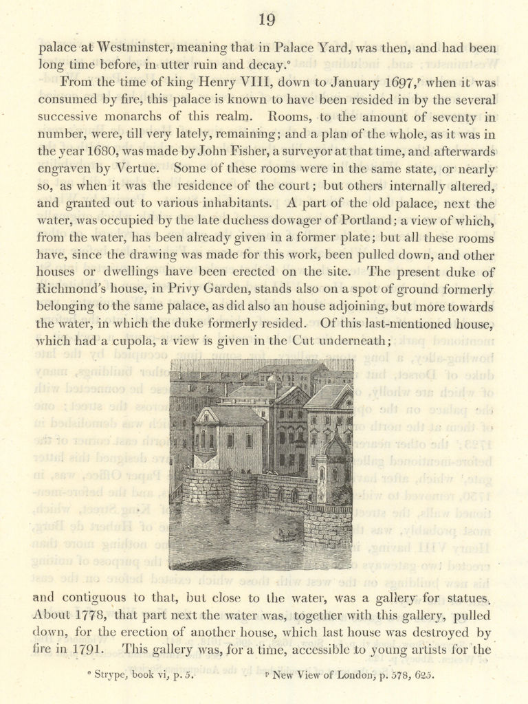 The Duke of Richmond's House, Privy Garden, Whitehall, Westminster 1807 print