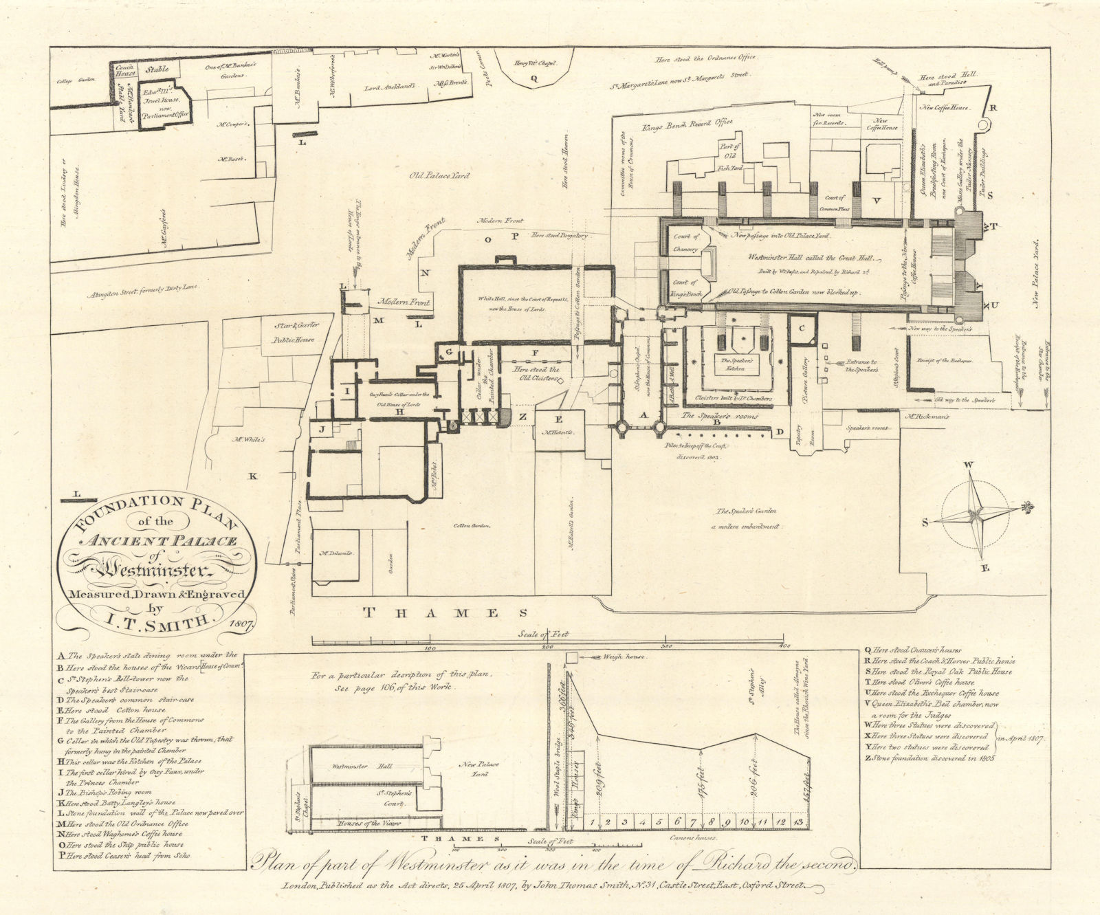 Foundation plan of the Ancient Palace of Westminster by J.T. Smith 1807 map