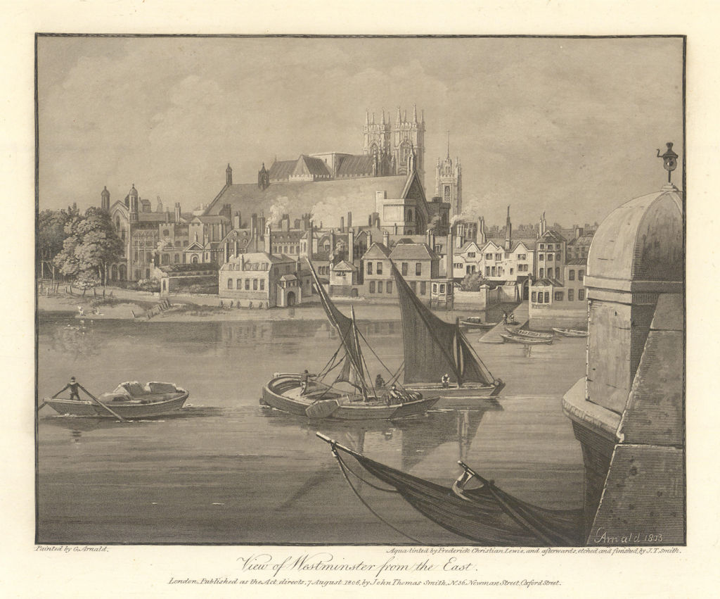 Aquatint view of Westminster from the East by J.T. Smith/G. Arnald/F. Lewis 1806