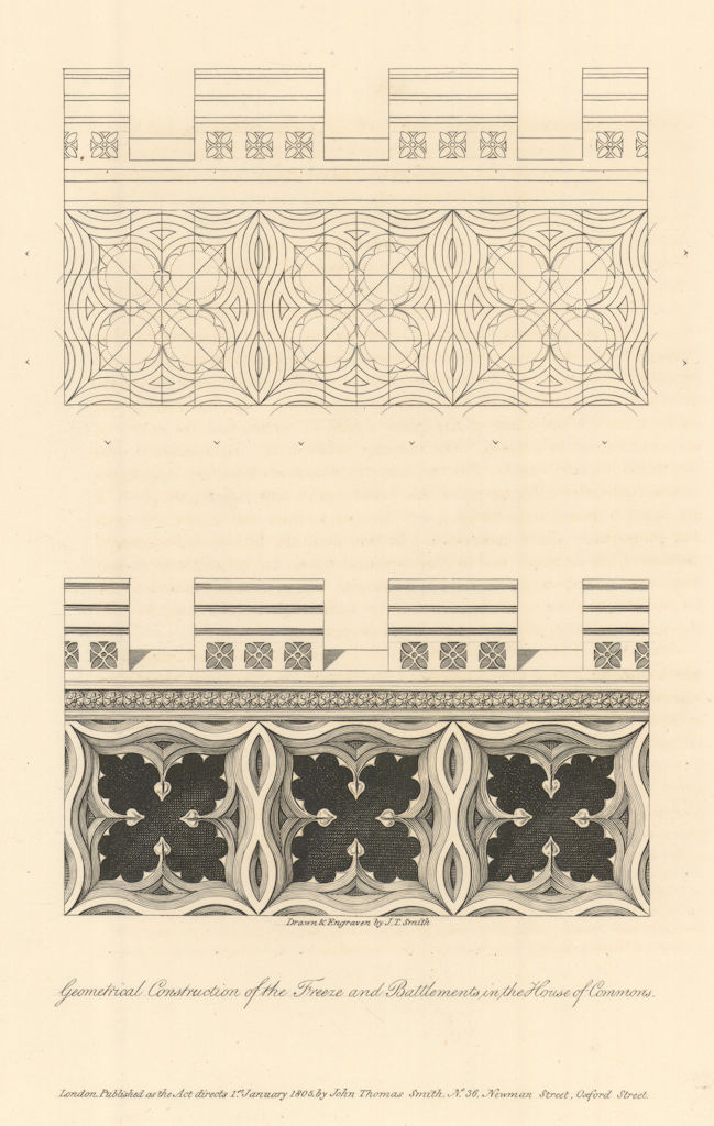 Frieze & Battlements in the old House of Commons by J.T. Smith. Westminster 1805