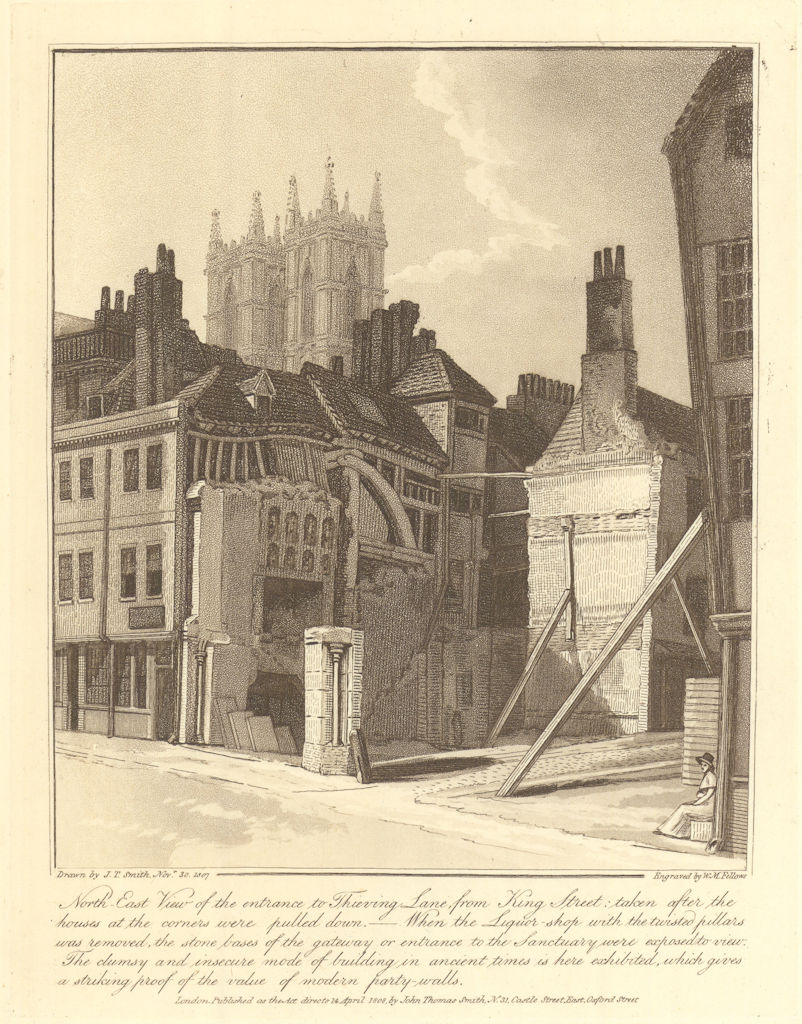 Entrance to Thieving Lane from King Street, Westminster by J.T. Smith 1808