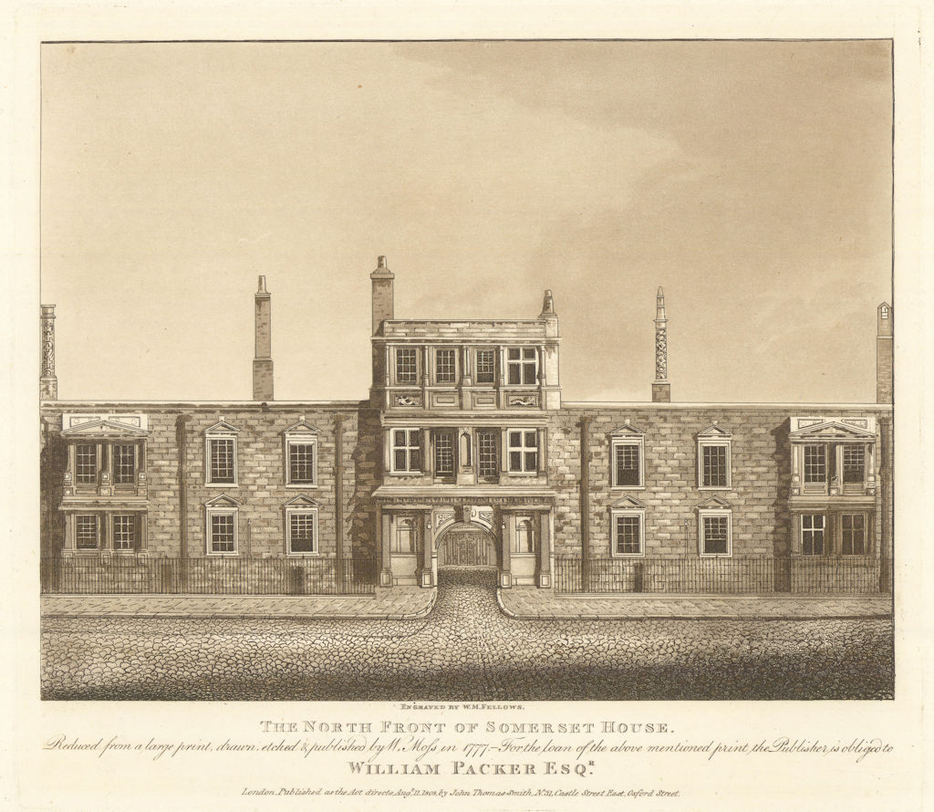 The North (Strand) Front of Somerset House, London by W. Moss. J.T. Smith 1808