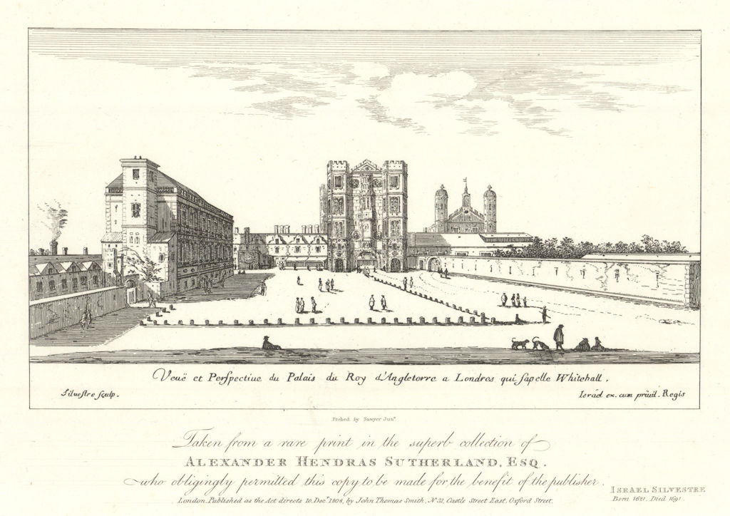 Veüe & Perspective du Palais du Roy d’Angleterre, Londres… Whitehall Palace 1809