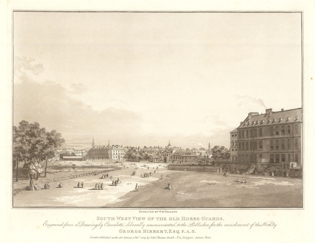 Southwest view of the Old Horse Guards, Whitehall. Aquatint after Canaletto 1809