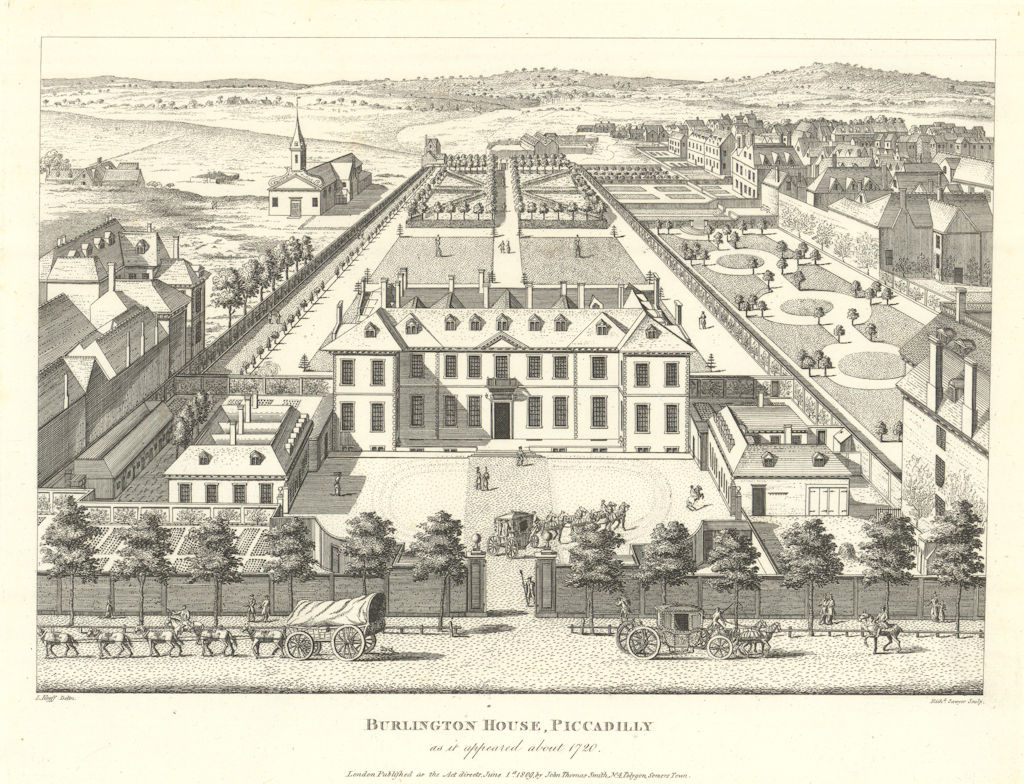 Burlington House, Piccadilly, as it appeared about 1720, by Richard Sawyer 1809
