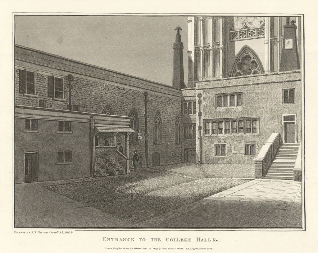 Westminster. Entrance to the College Hall. Aquatint by J.T. Smith 1809 print