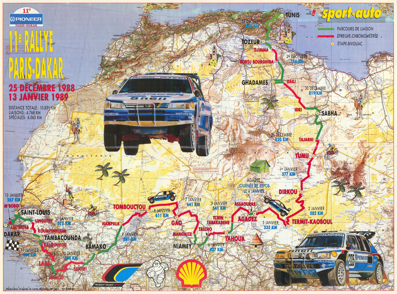 地図・旅行ガイド 10e PARIS ALGER DAKAR 1988 11e Rallye Paris-Dakar Sport-auto Motorsport rally poster route
