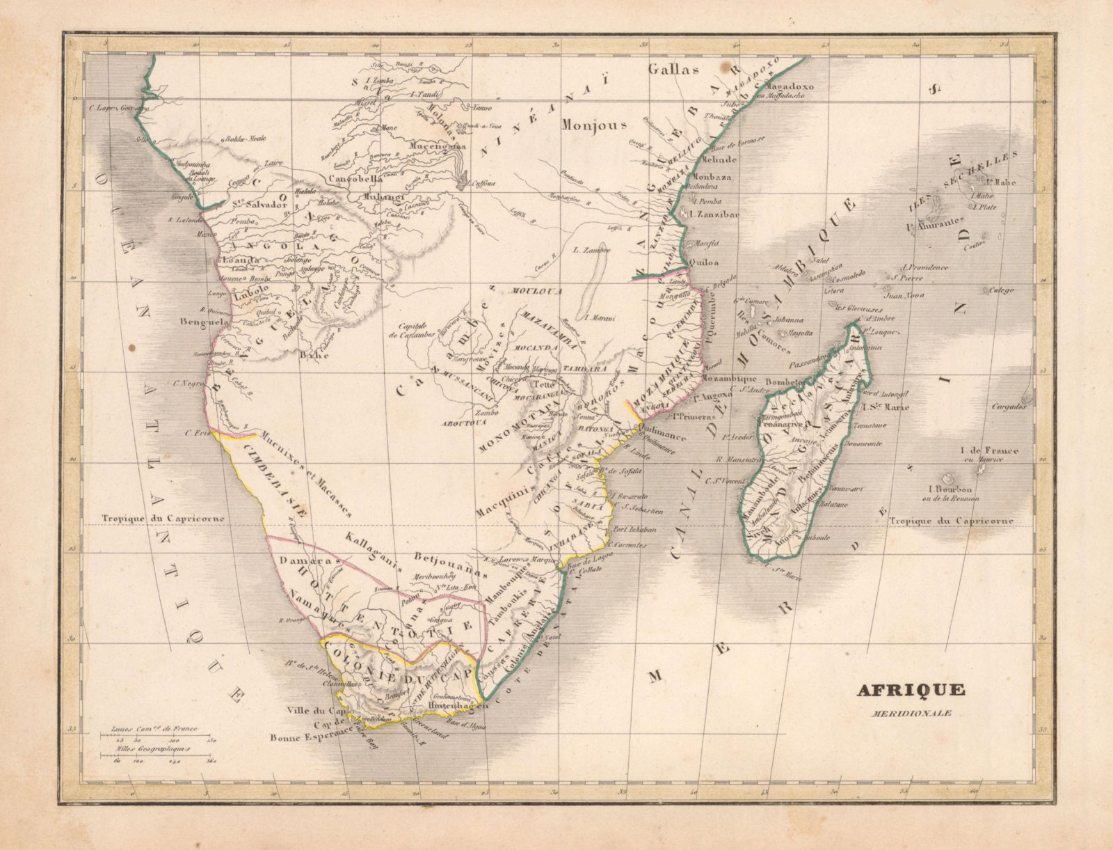 'Afrique Meridionale'. Early 19C Southern Africa c1850 old antique map chart